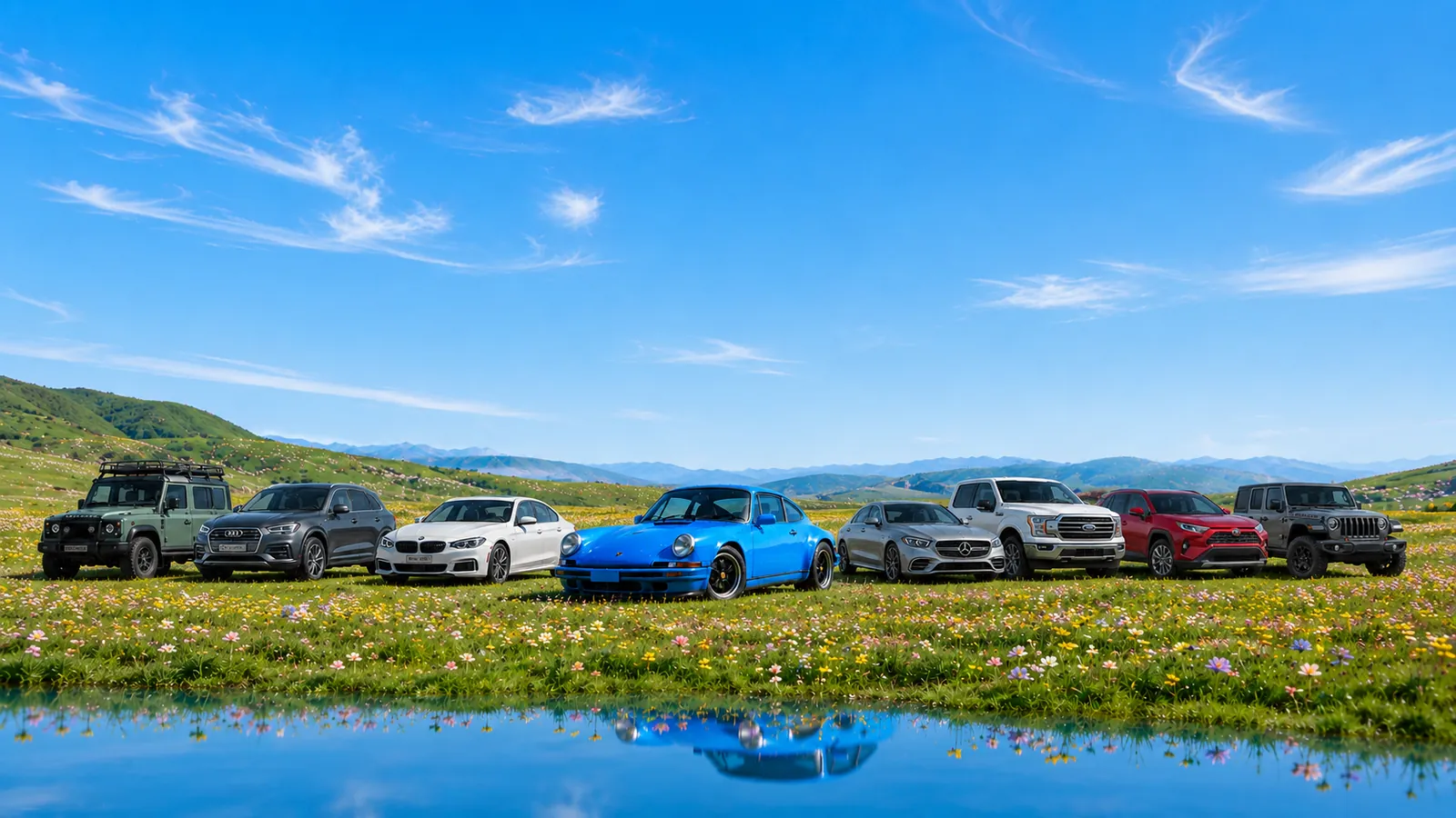 A clean vehicle fleet in an open landscape